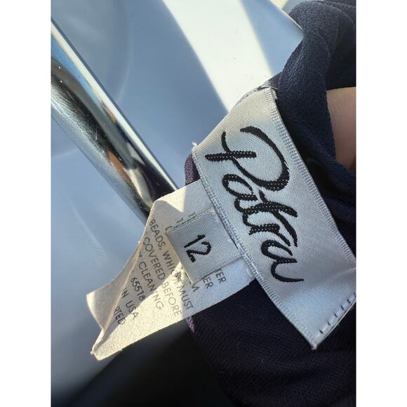 VTG PATRA Navy Blue Chiffon Beaded Dress SZ 12 Special Occasion MOB Detail layer - Picture 6 of 6